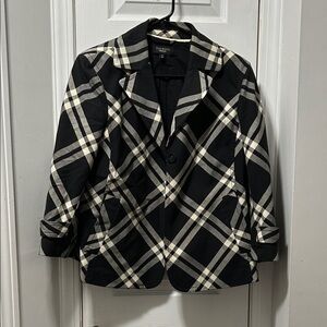 Talbots Black and Cream Plaid Blazer
